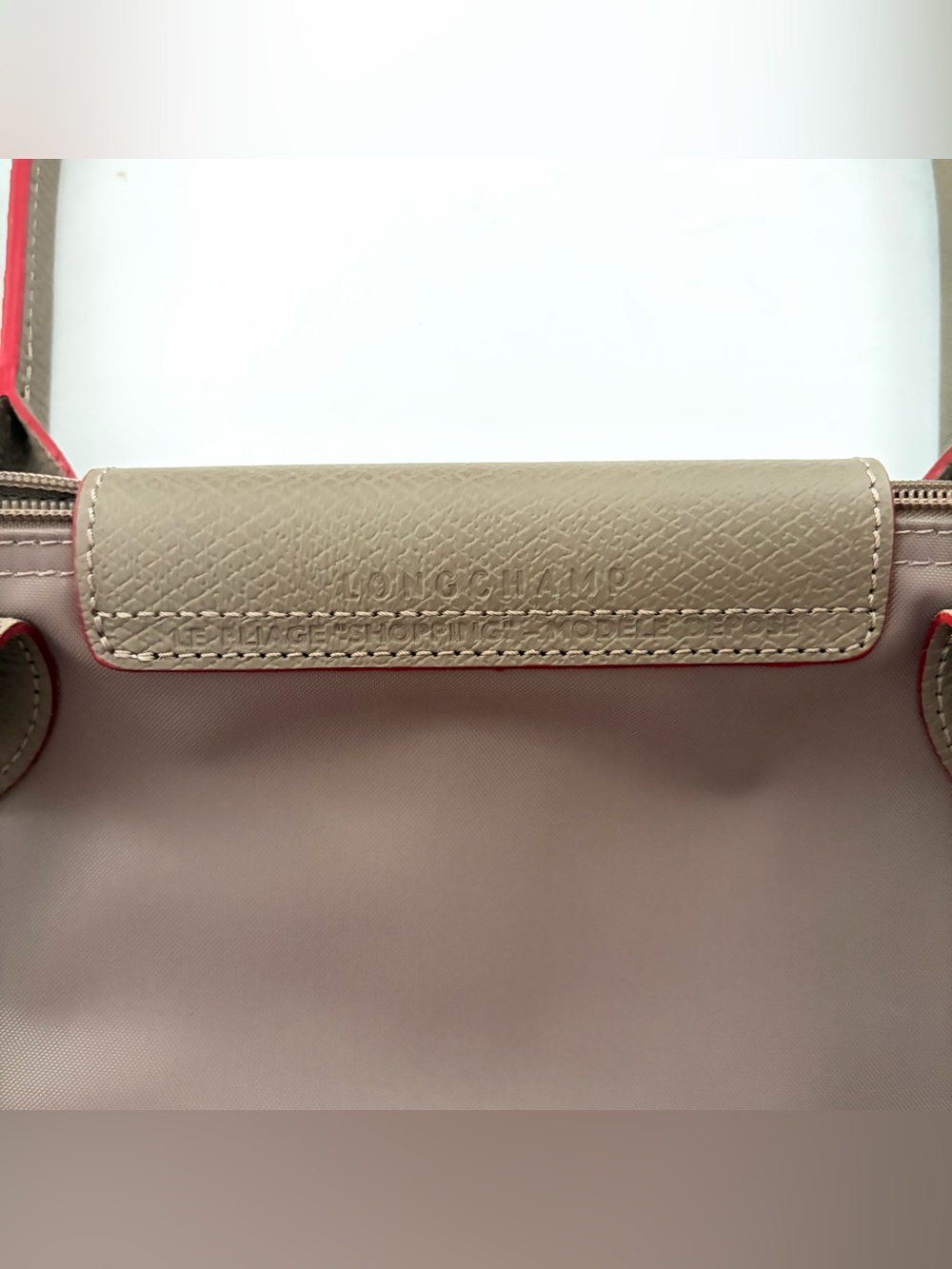 Longchamp Taupe Nylon Le Pliage Tote with Red Trim - Picture 7 of 17